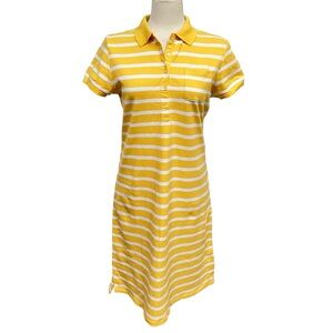 Lands’ End Yellow and White Short Sleeve Stretch Polo Dress Women’s Size Small